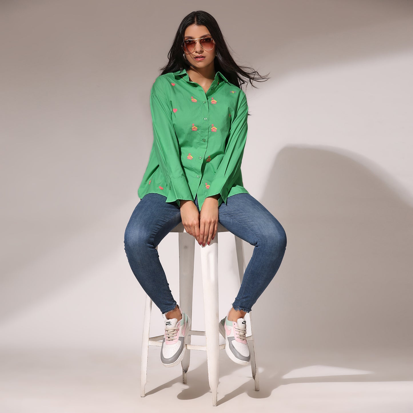 Oversized Embroidered Shirt- House Green