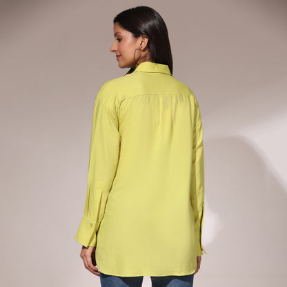 Oversized Embroidered Shirt- Lobster Yellow