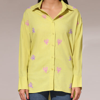 Oversized Embroidered Shirt- Lobster Yellow