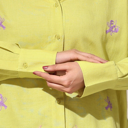 Oversized Embroidered Shirt- Lobster Yellow