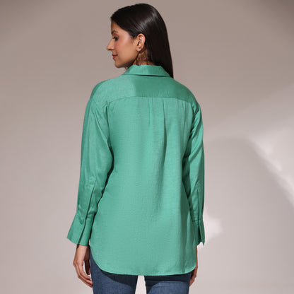 Oversized Embroidered Shirt- Seahorse Green