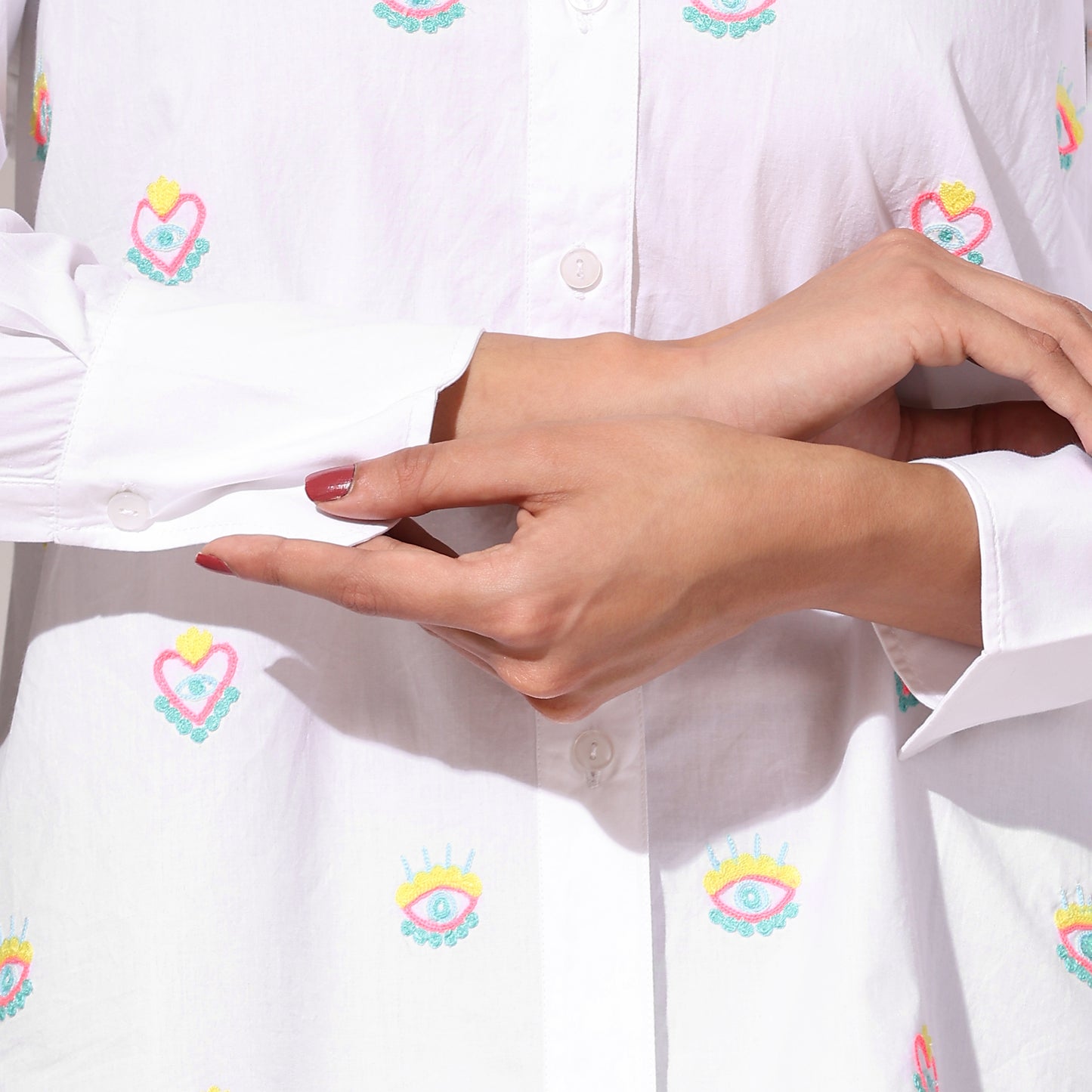 Embroidered shirt- Evil Eye White