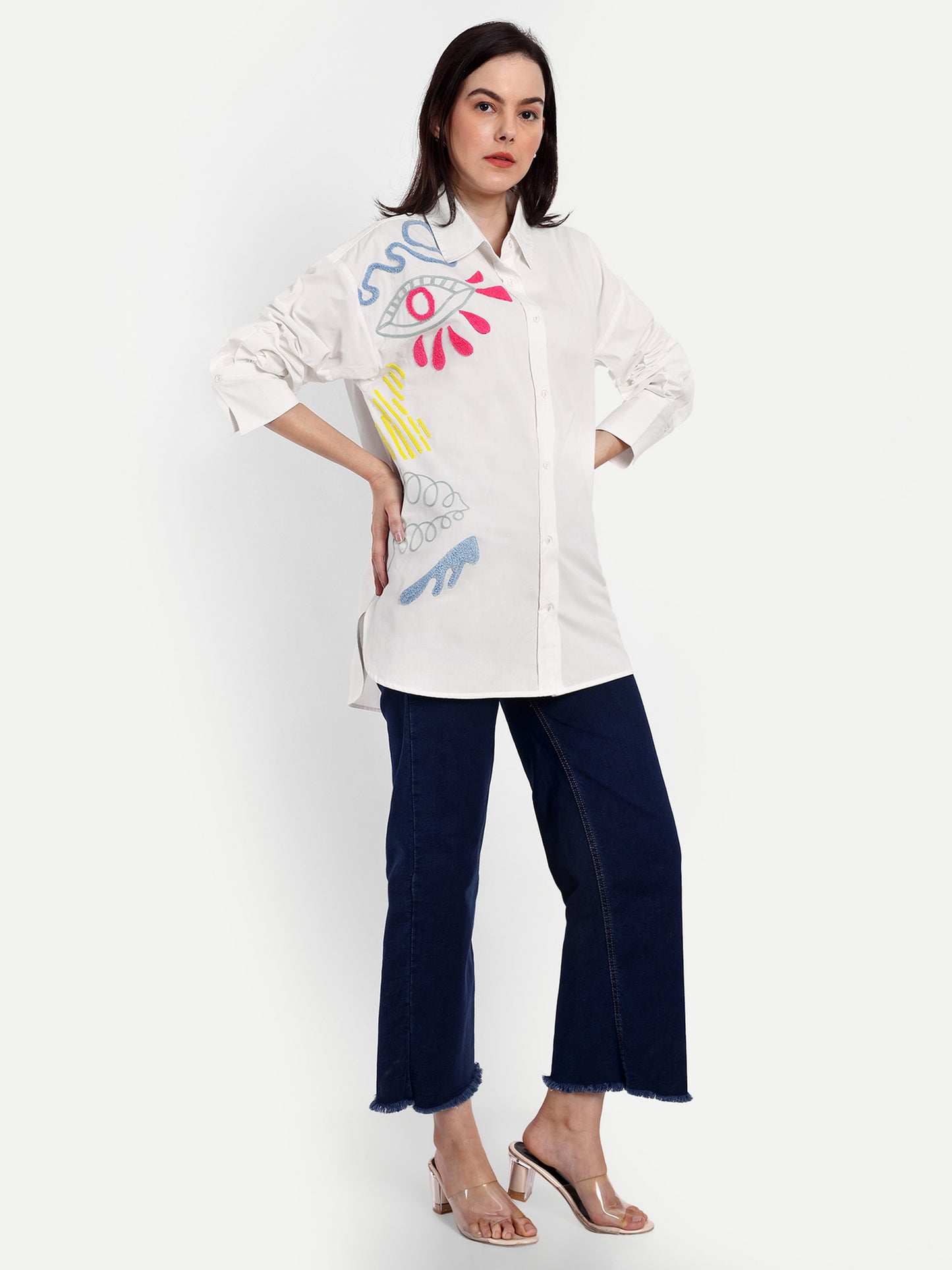 Oversized Embroidered Shirt- Makena White