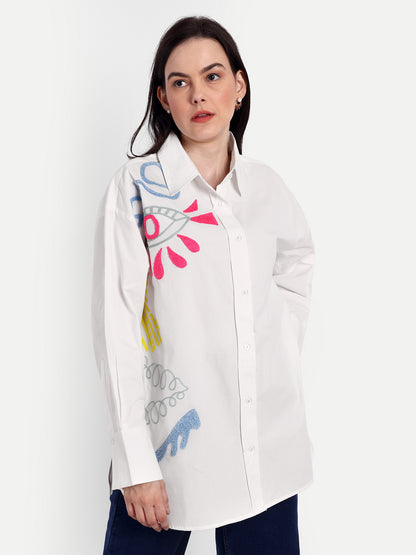 Oversized Embroidered Shirt- Makena White