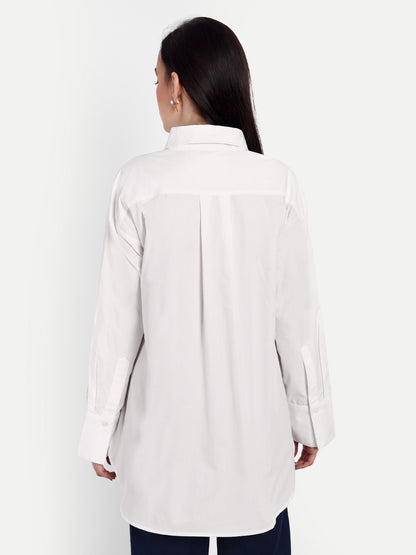 Oversized Embroidered Shirt- Makena White