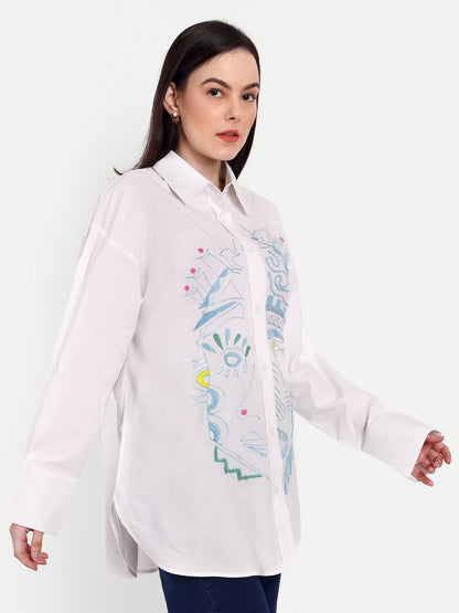 Oversized Embroidered Shirt- Amara White