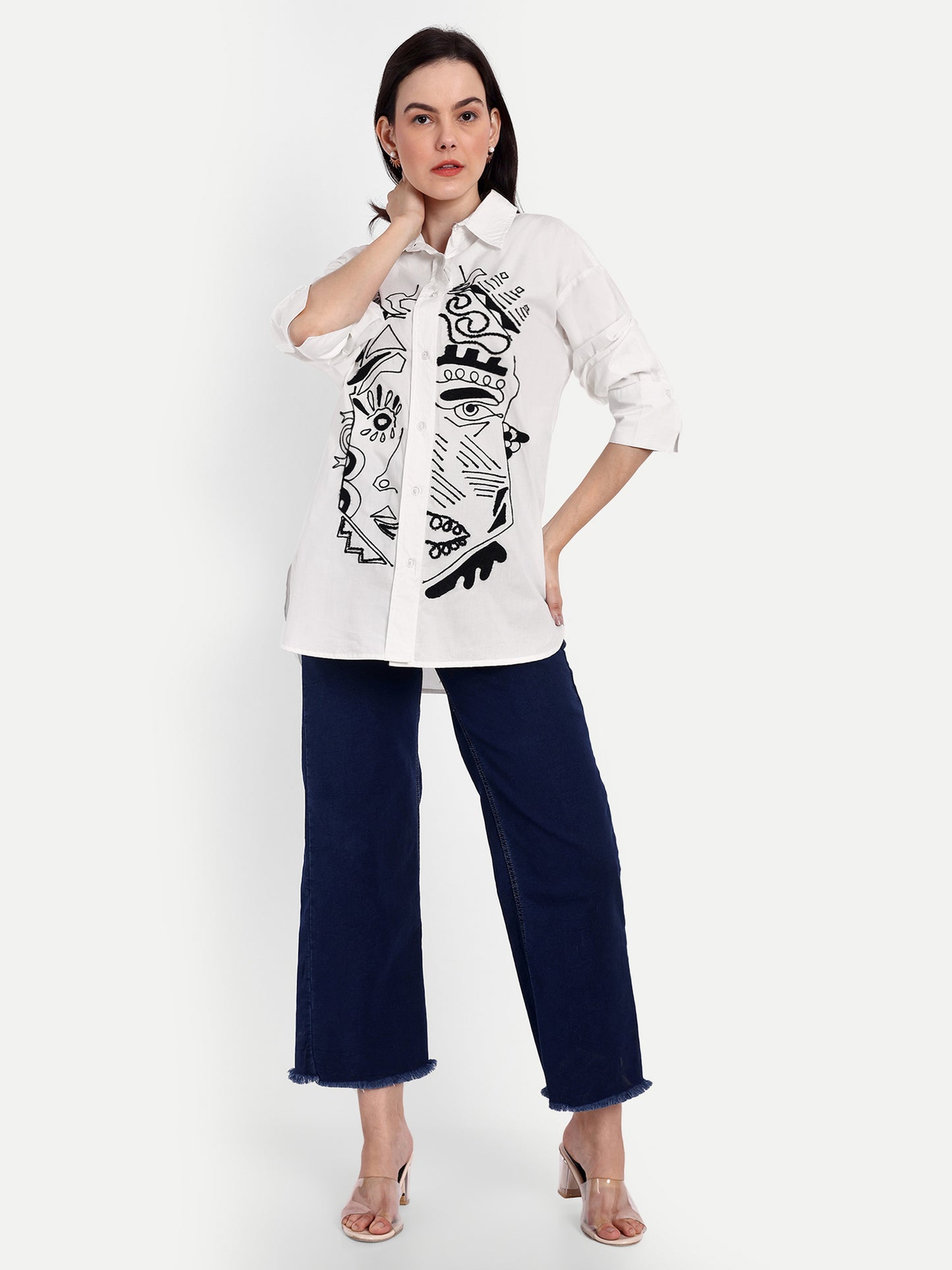 Oversized Embroidered Shirt- Samara White