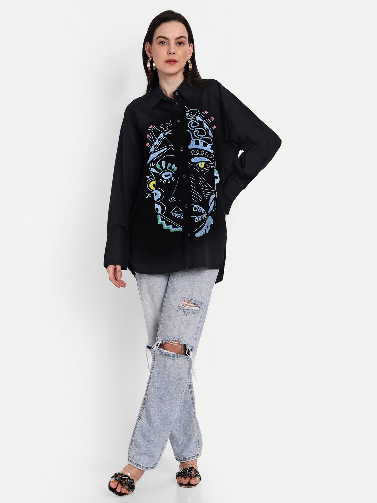 Oversized Embroidered Shirt- Samara Black