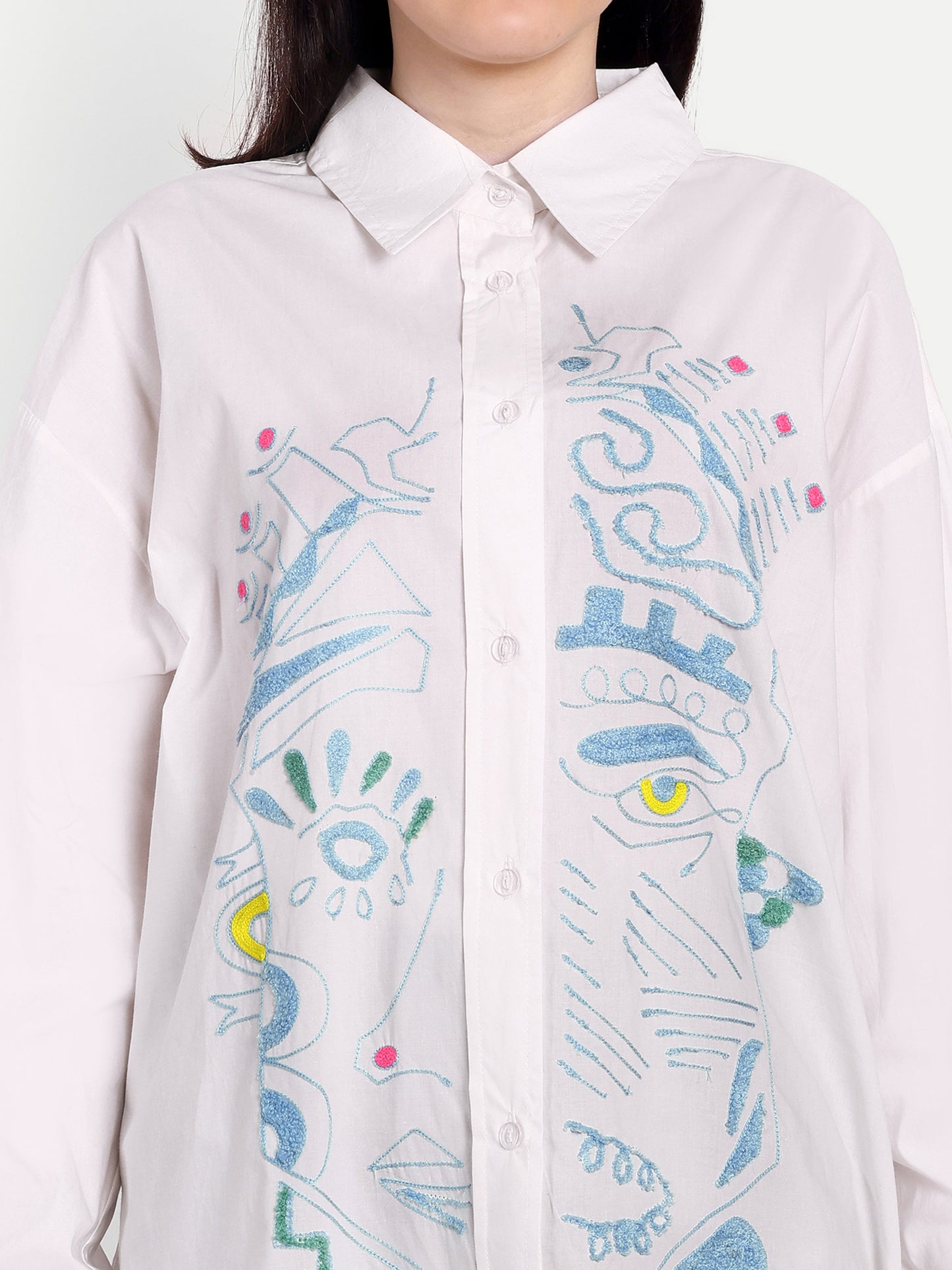 Oversized Embroidered Shirt- Amara White