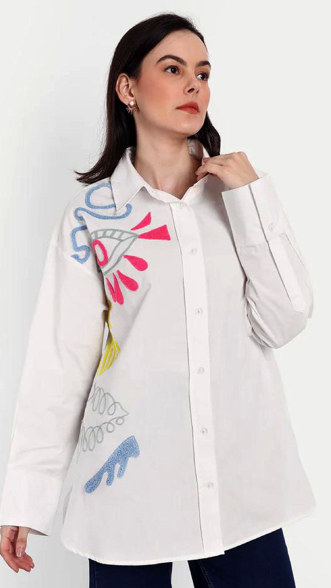 Oversized Embroidered Shirt- Makena White