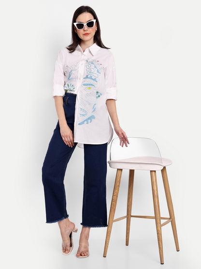 Oversized Embroidered Shirt- Amara White