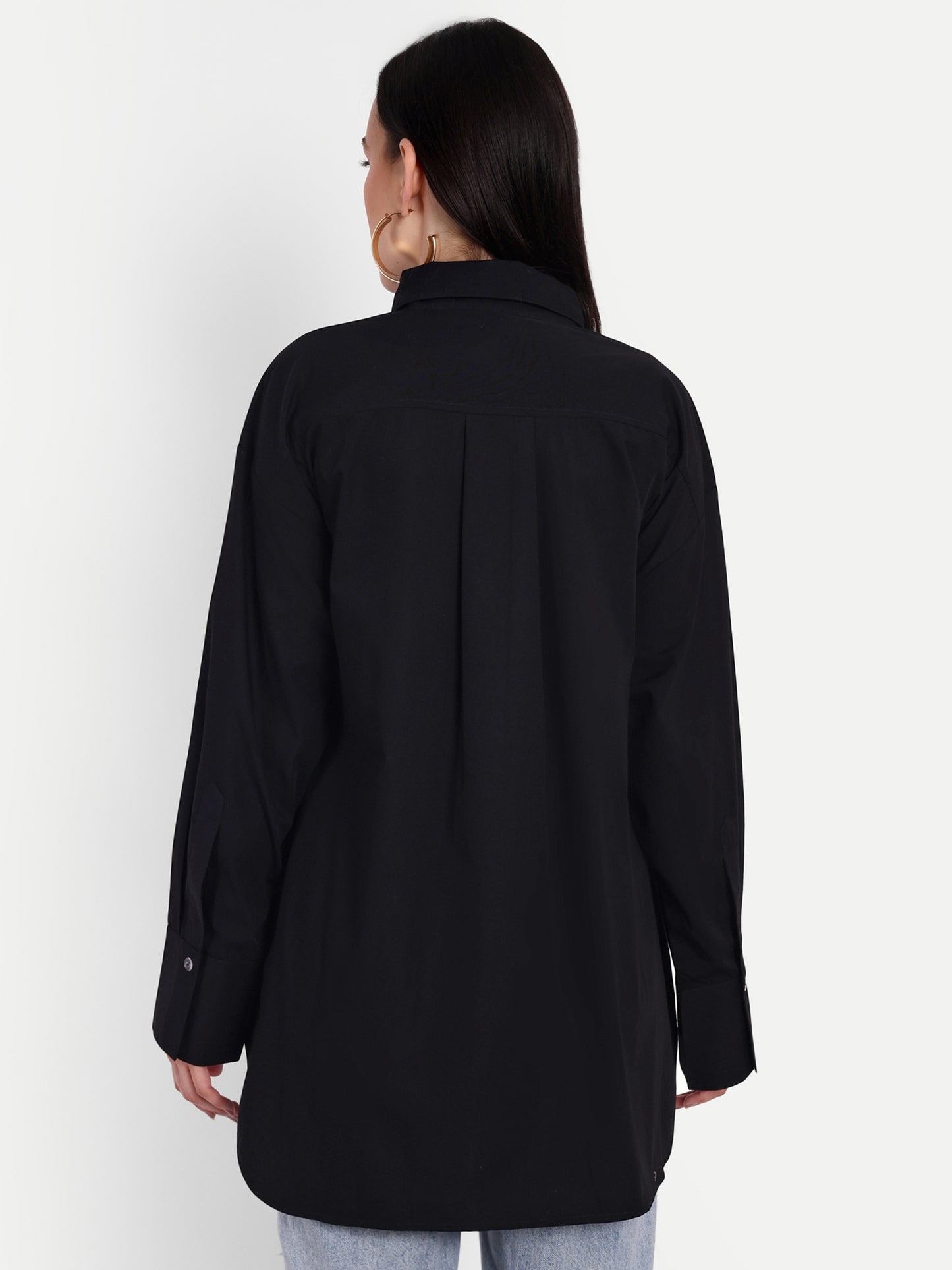 Oversized Embroidered Shirt- Makena Black