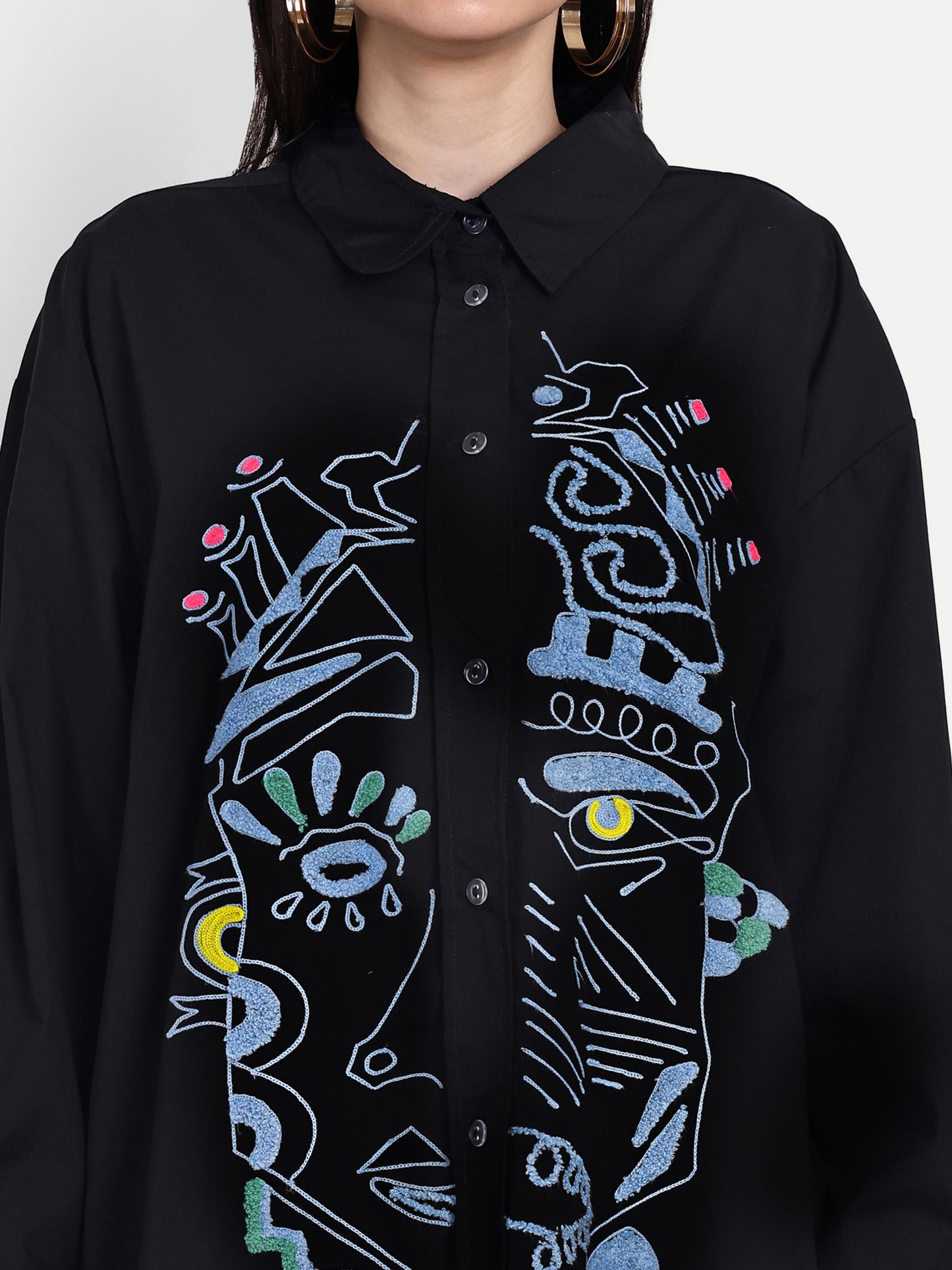 Oversized Embroidered Shirt- Samara Black